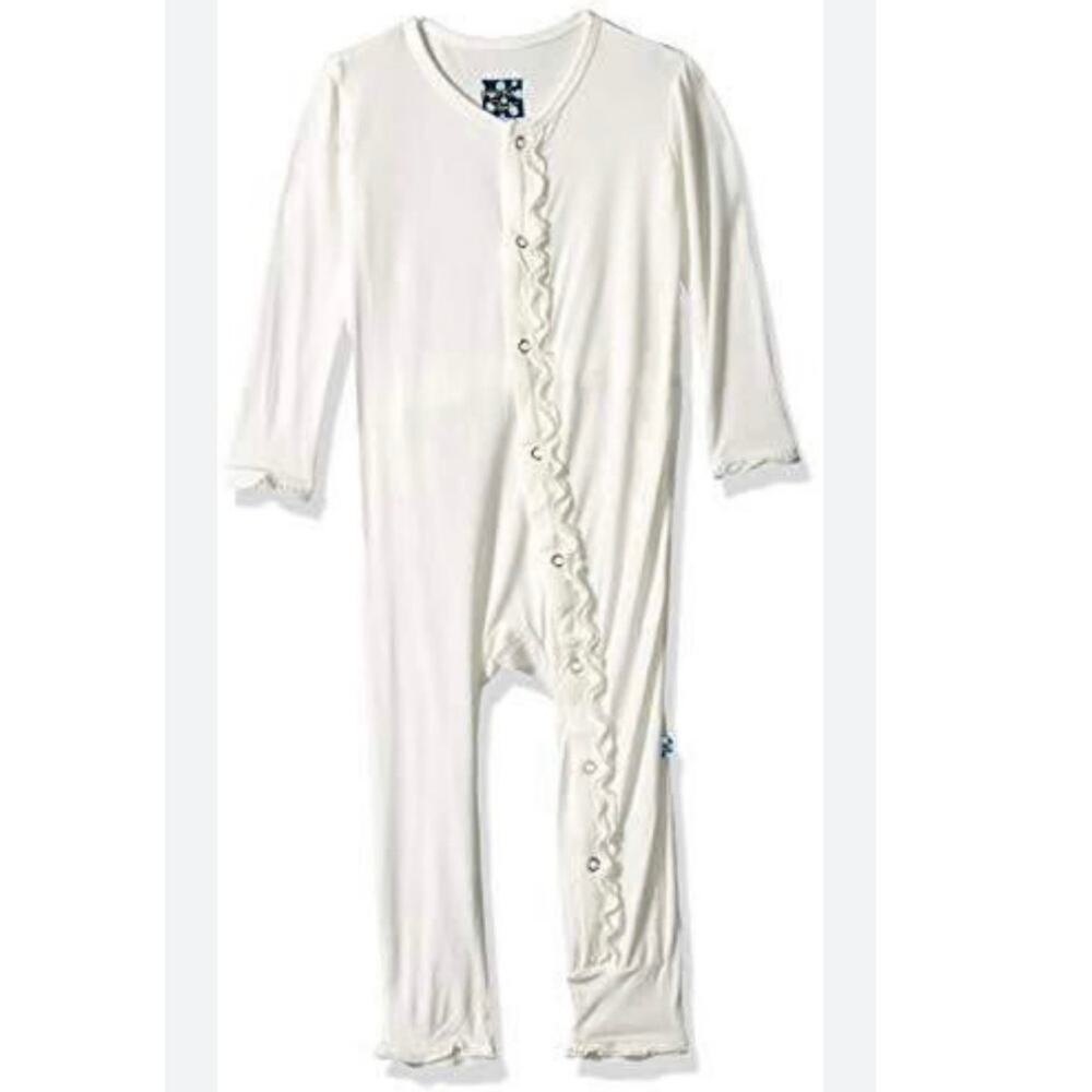 Girl's Solid Bamboo Basic Muffin Ruffle Coverall Snaps Natural KicKee Pants sz3T